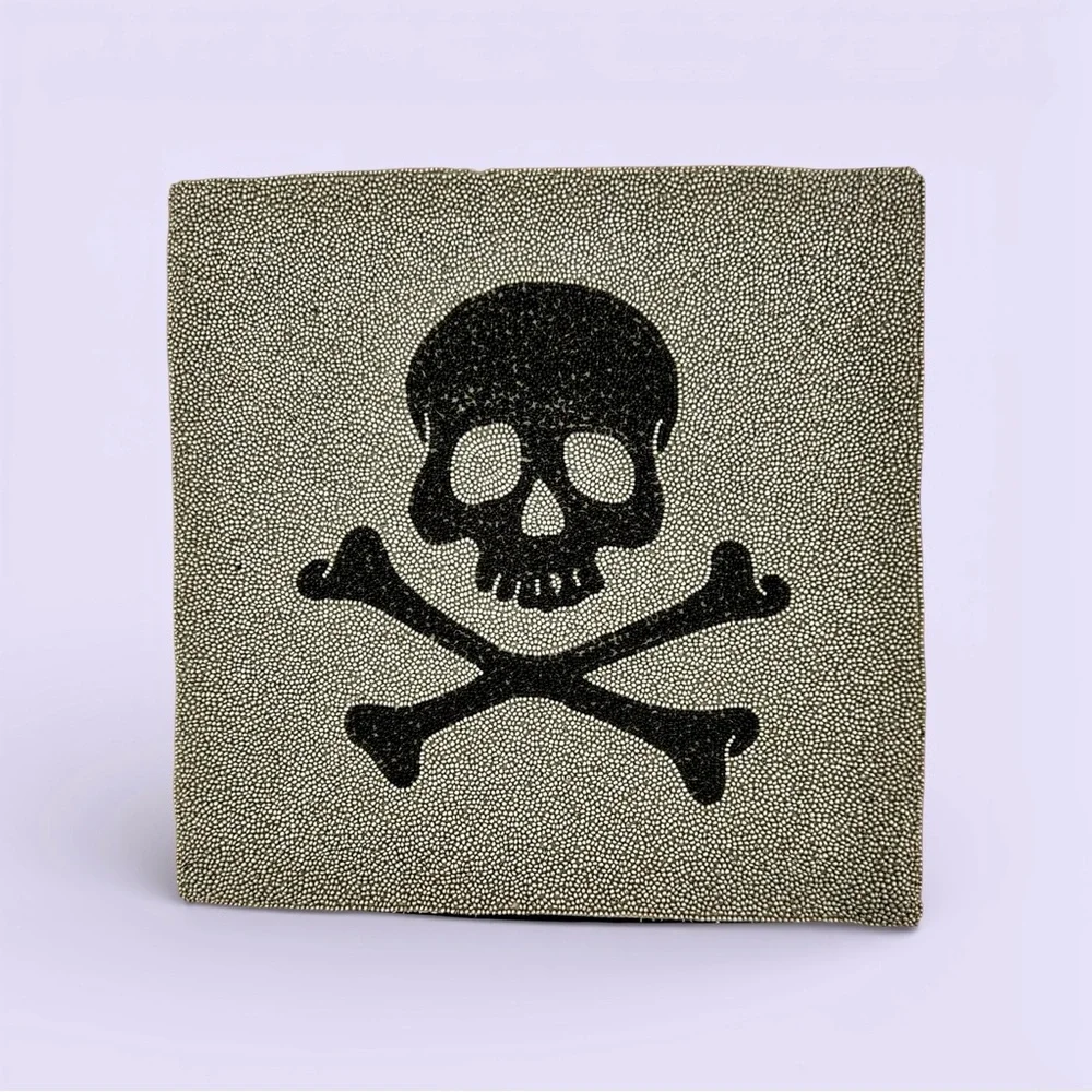 Collectible Pottery Barn 2008 Black Skull And Crossbones Beaded Pillow Cover